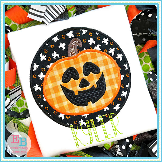 Jack-o-lantern Circle Satin Stitch Applique, Applique