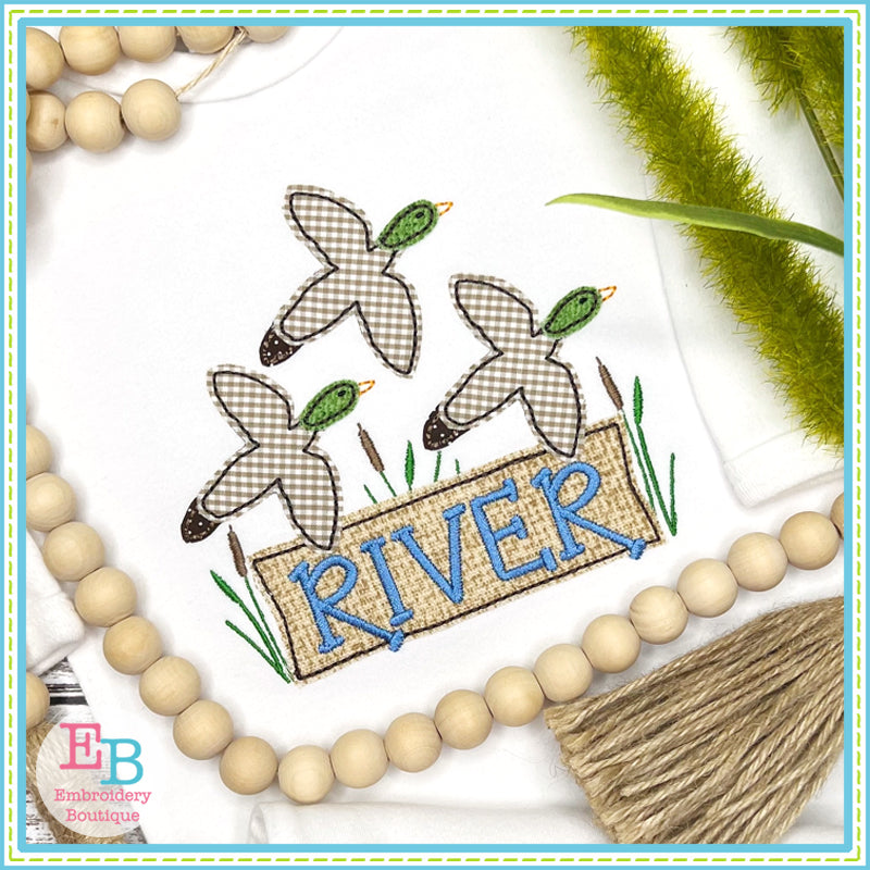 Mallard Ducks Banner Applique, Applique