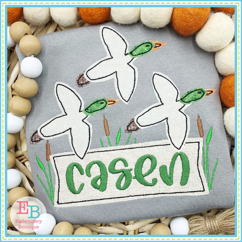 Mallard Ducks Banner Applique, Applique