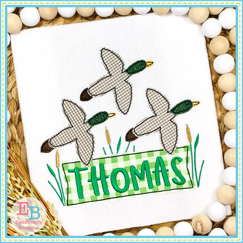 Mallard Ducks Banner Applique, Applique