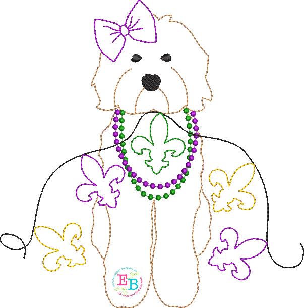 Doodle Bow Mardi Gras Bean Stitch Applique, Applique, Embroidery Boutique