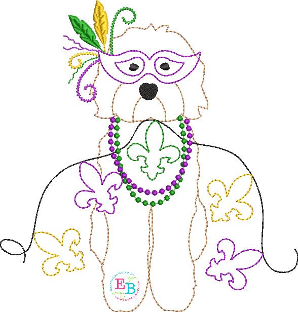 Doodle Mask Mardi Gras Bean Stitch Applique, Applique, Embroidery Boutique