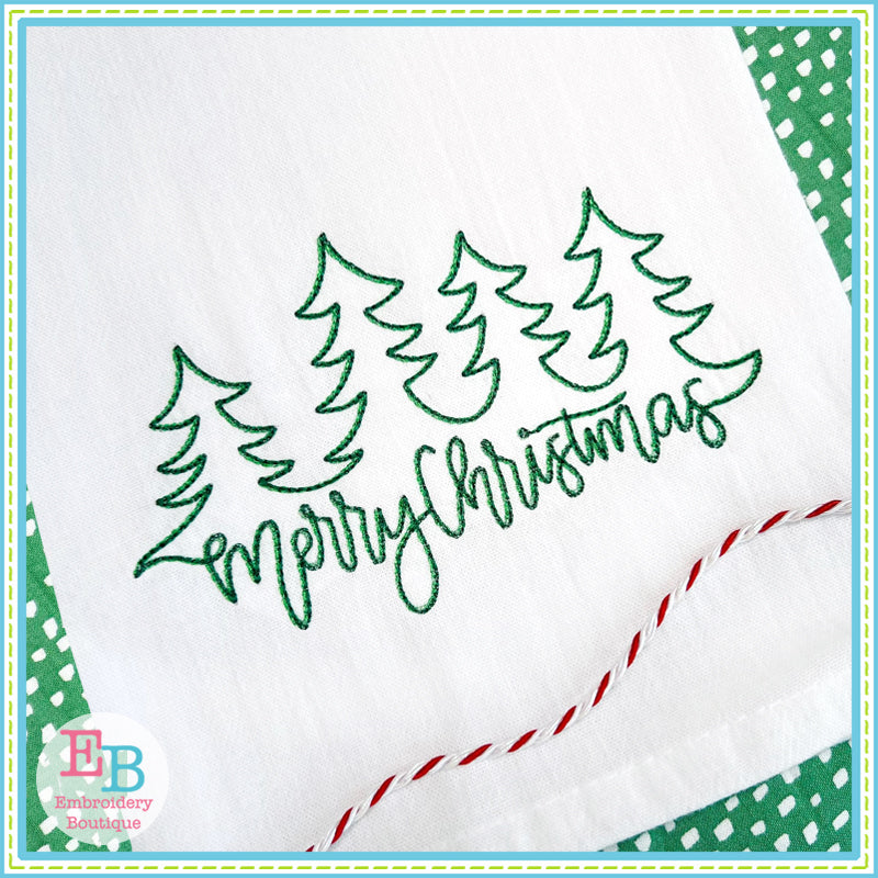 Merry Christmas Trees Bean Stitch Embroidery Design, Embroidery Design
