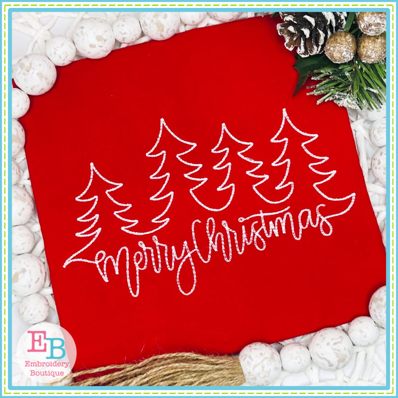 Merry Christmas Trees Bean Stitch Embroidery Design, Embroidery Design