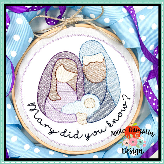 Mary Did You Know Nativity Sketch Ornament Embroidery Design, Embroidery