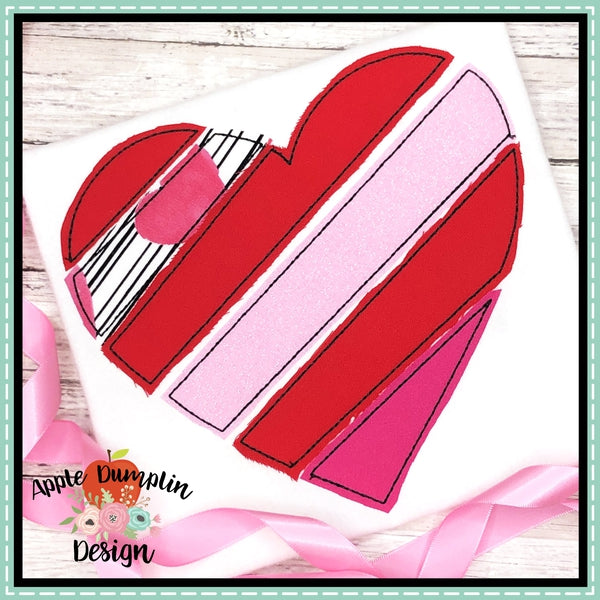 Patchwork Stripes Heart Vintage Stitch Applique Design, applique