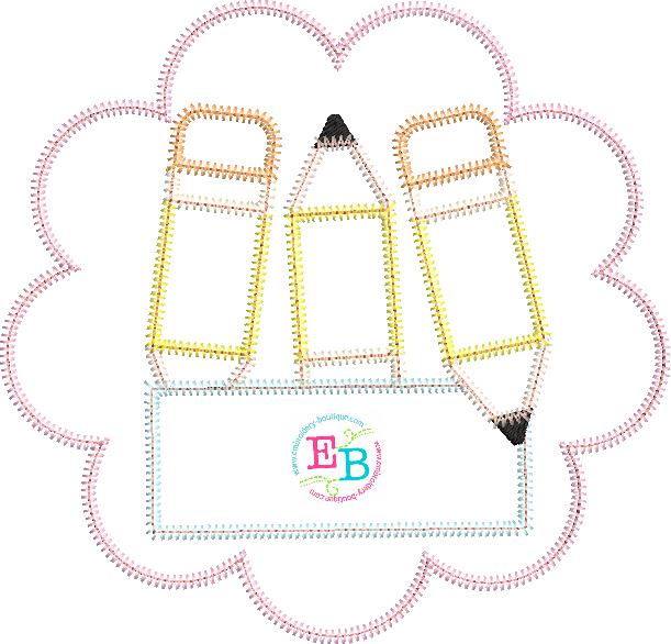 Pencil Name Girl Circle Zigzag Applique, Applique