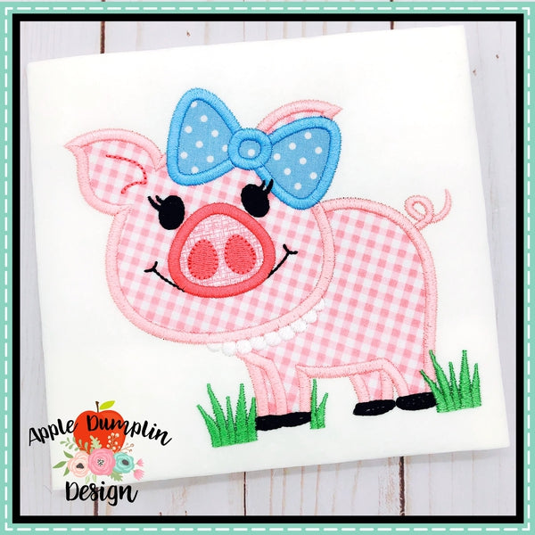 Pig in Grass Girl Applique Design, applique