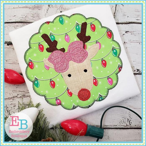 Reindeer Bow Patch Blanket Stitch Applique, Applique