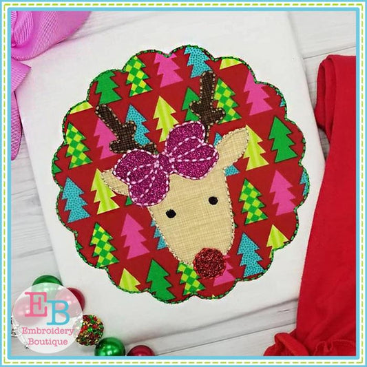 Reindeer Bow Patch Floss Stitch Applique, Applique