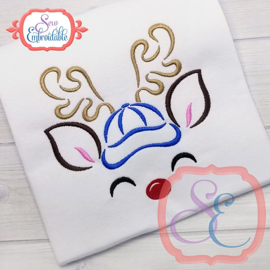 Reindeer Face Boy Ball Cap Outline, Embroidery
