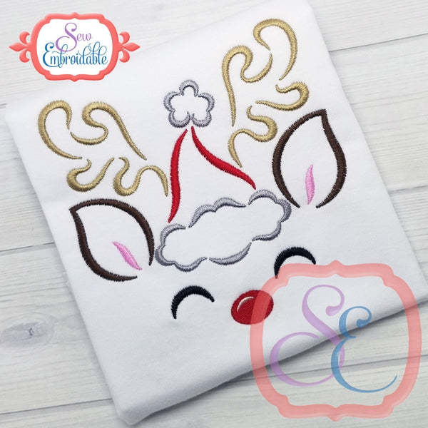 Reindeer Face Santa Outline, Embroidery