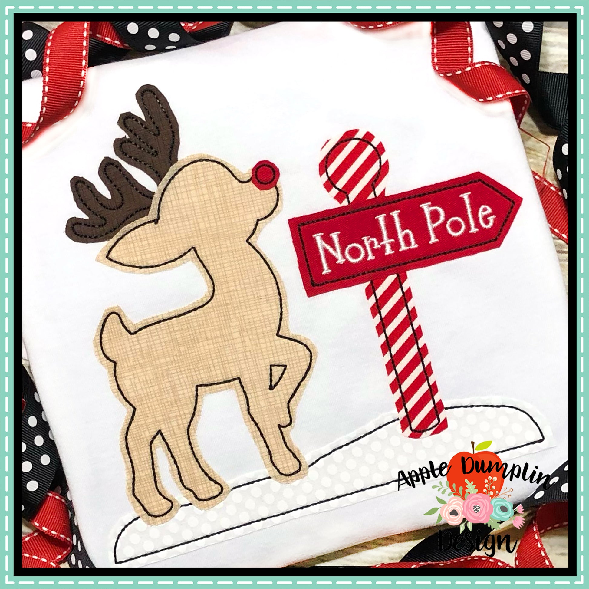 Reindeer with Sign Bean Stitch Applique  Design, Applique