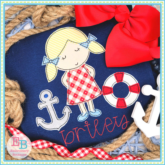 Sailor Girl Scene Bean Stitch Applique, Applique