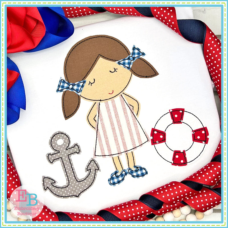Sailor Girl Scene Bean Stitch Applique, Applique