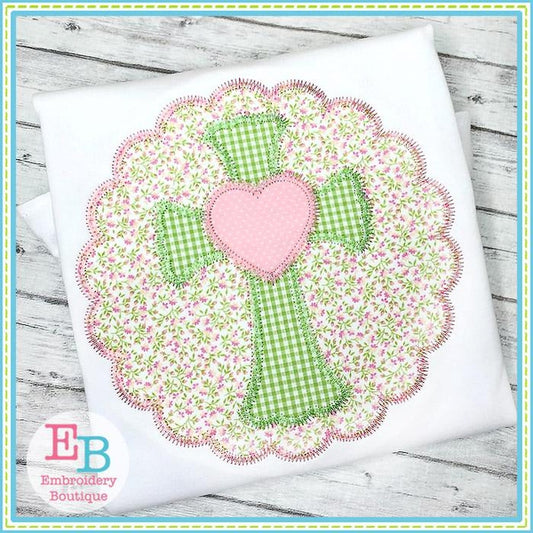 Scalloped Cross with Heart Zigzag Applique, Applique