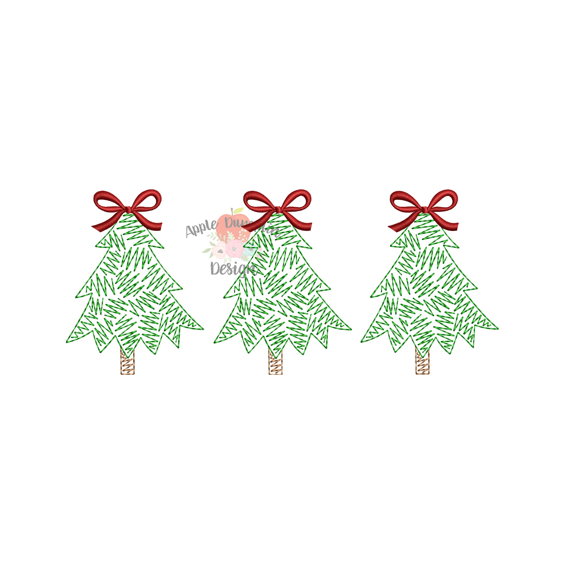 Scribble Christmas Tree with Bow Trio Embroidery Design, Embroidery