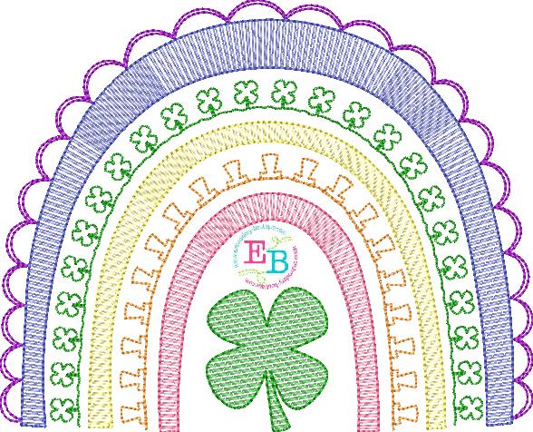 Shamrock Rainbow Sketch Embroidery Design, Embroidery Design