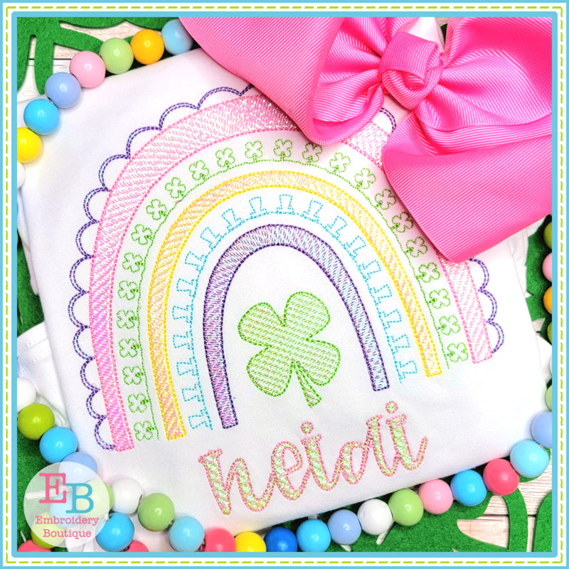 Shamrock Rainbow Sketch Embroidery Design, Embroidery Design