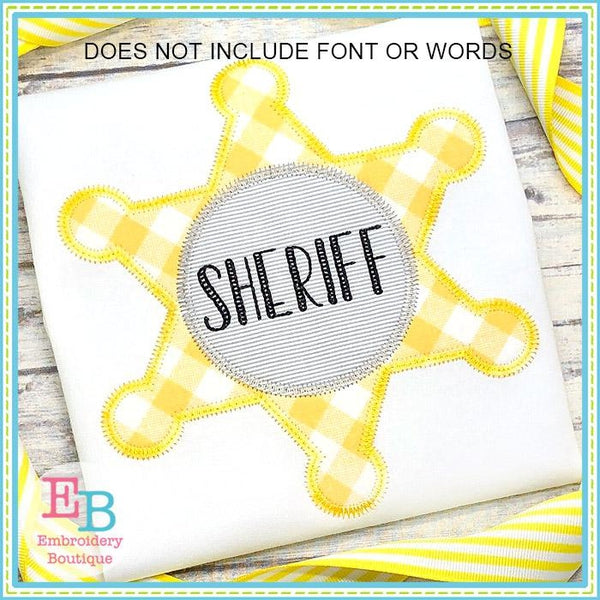 Sheriff Badge Circle Zigzag Applique, Applique