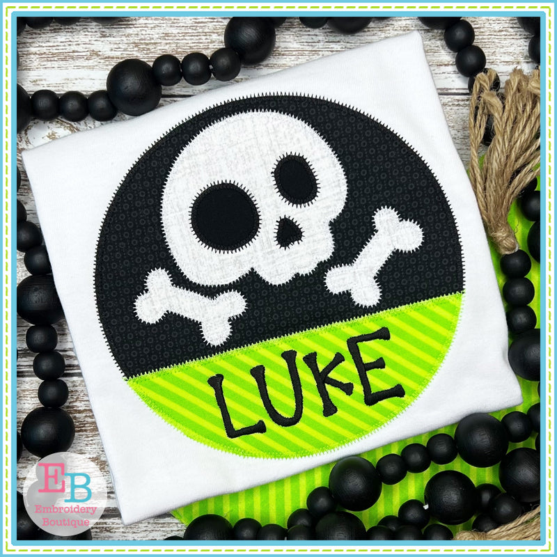 Skull Bones Circle Split Zigzag Stitch Applique, Applique