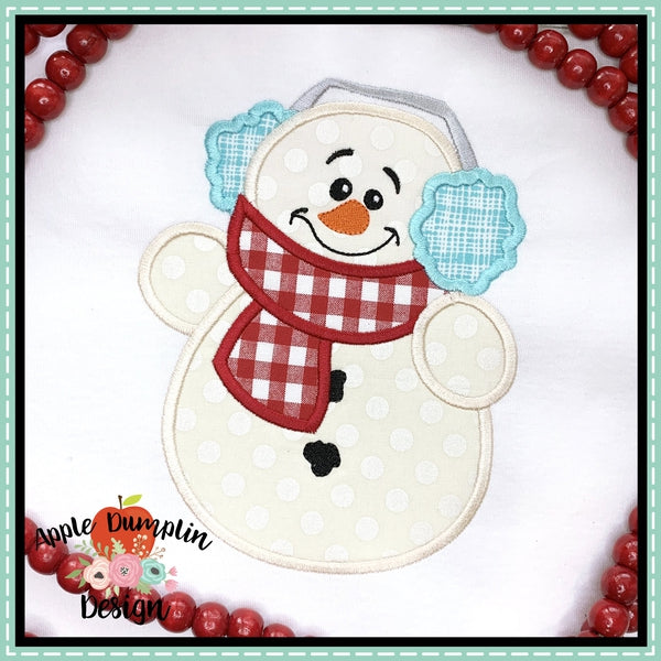 Snowman with Earmuffs Applique Design, applique