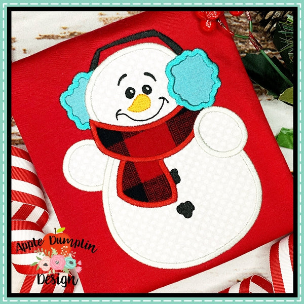 Snowman with Earmuffs Applique Design, applique