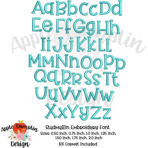 Studmuffin Embroidery Alphabet, Embroidery Font