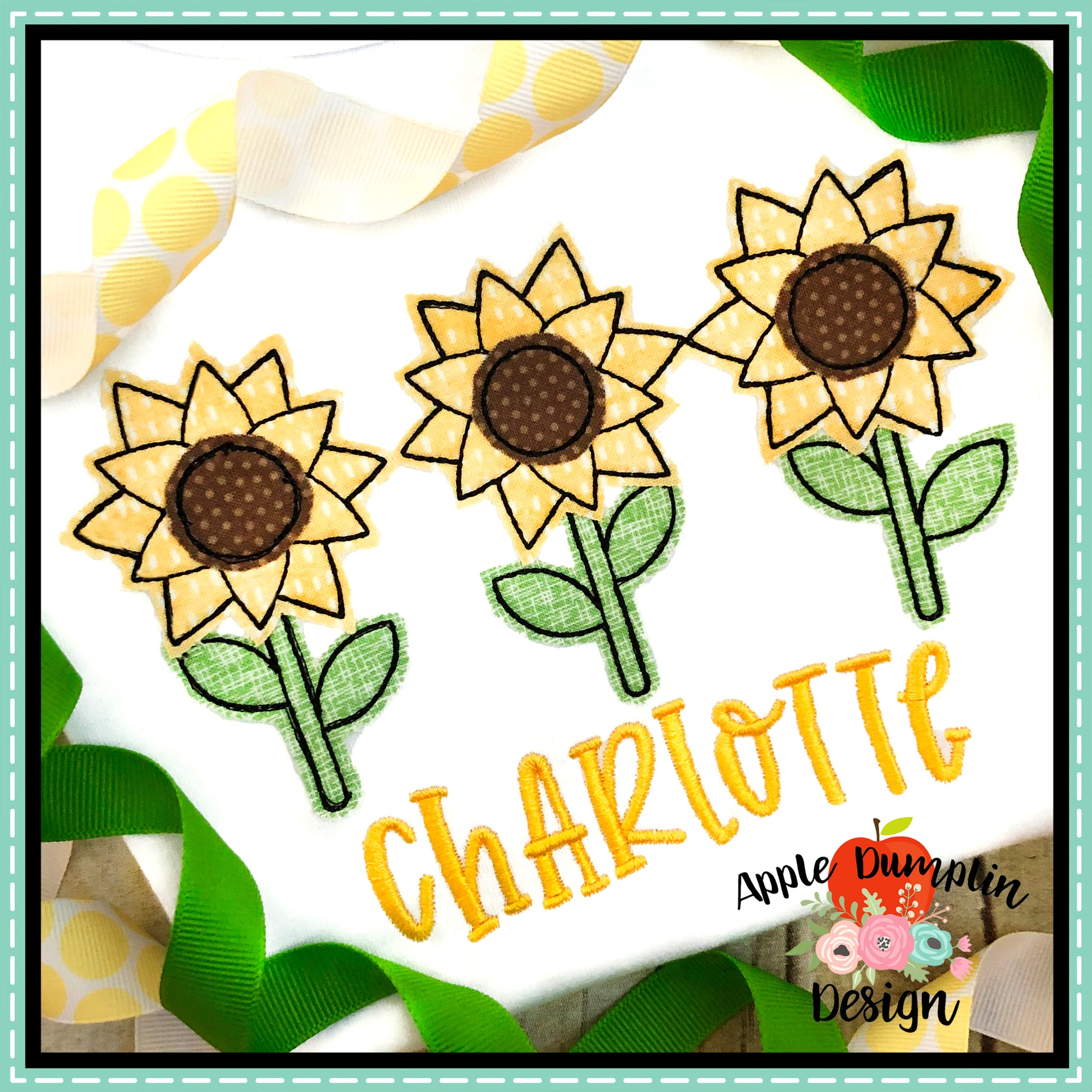 Sunflower Trio Bean Stitch Applique Design, applique