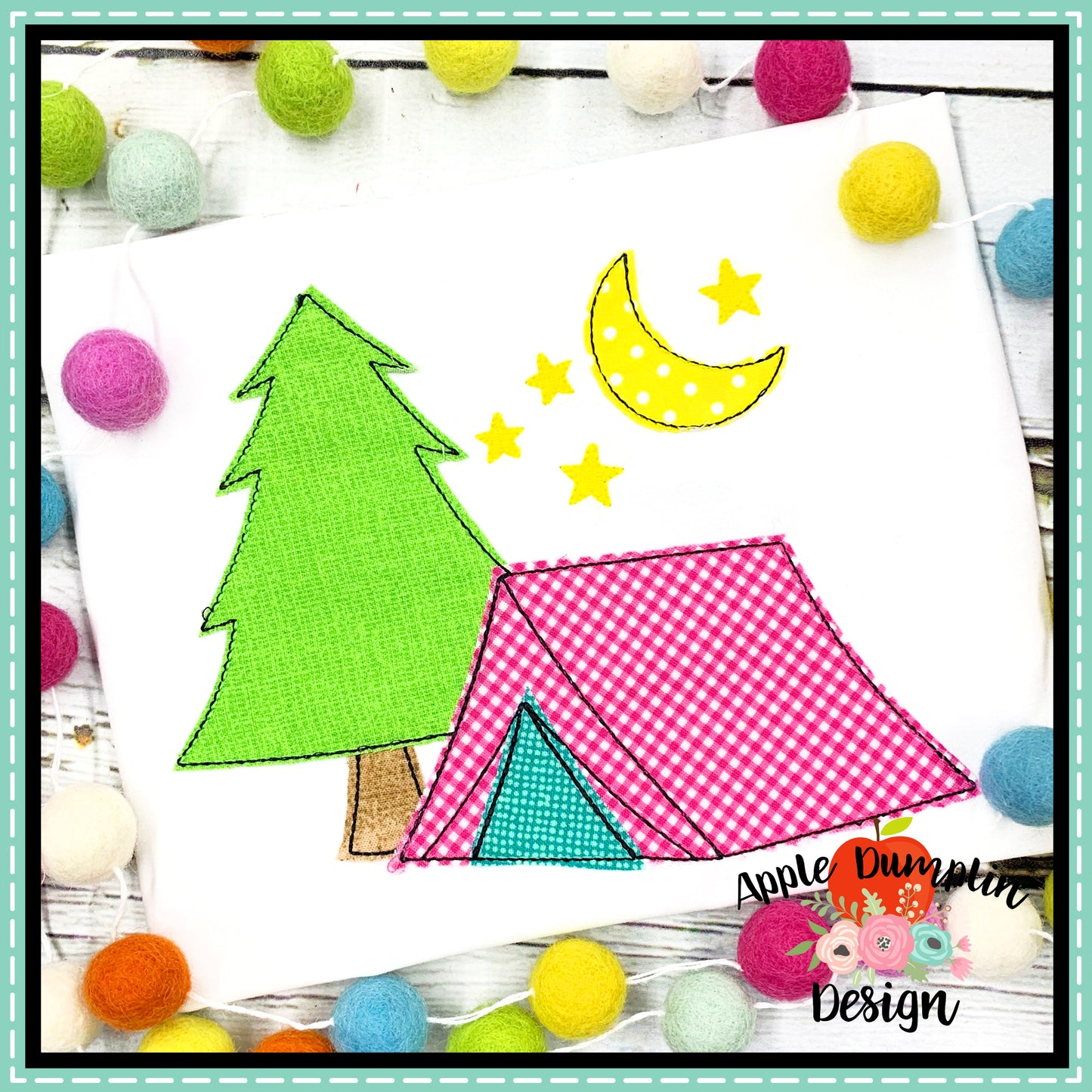 Tent with Tree Bean Stitch Applique Design, applique