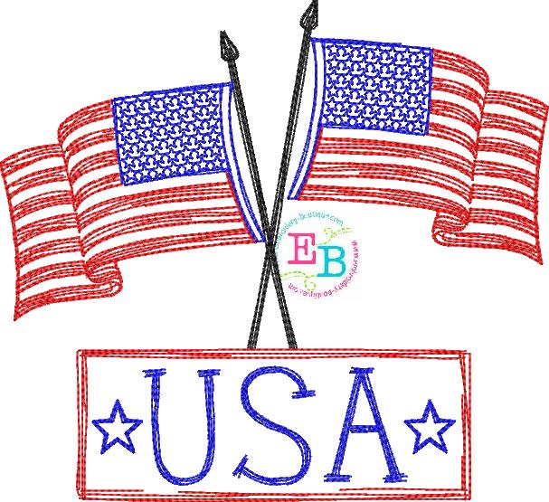 USA Flags Sketch Embroidery Design, Embroidery