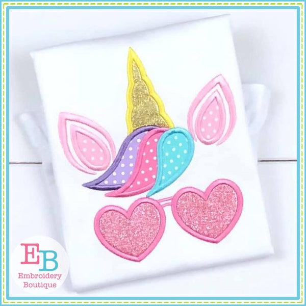 Unicorn Heart Glasses Applique, Applique