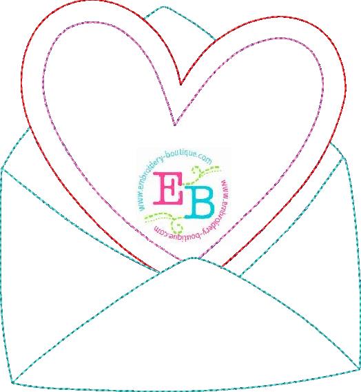 Valentine Envelope Bean Stitch Applique, Applique