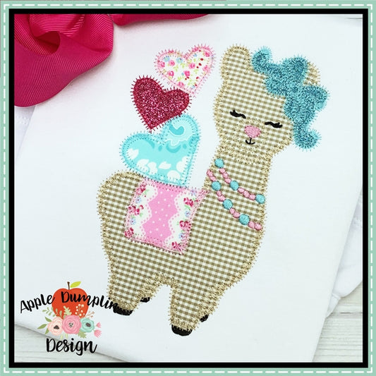 Valentine Llama Zigzag Applique Design, applique