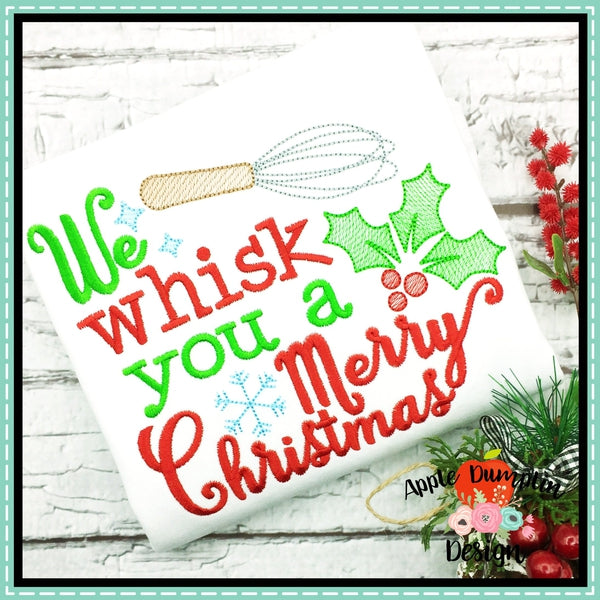 We Whisk You a Merry Christmas Sketch Embroidery Design, applique