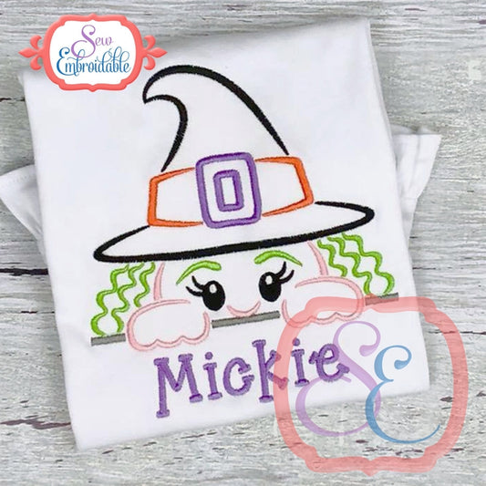 Witch Peeker Outline, Applique
