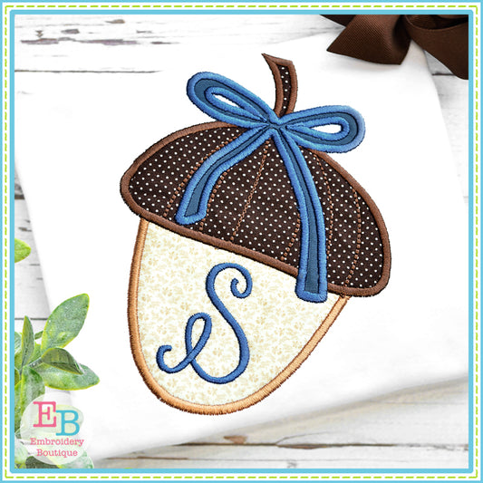 Acorn Bow Satin Stitch Applique, Applique