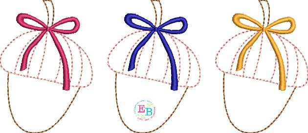 Acorn Bow Trio Bean Stitch Applique, Applique
