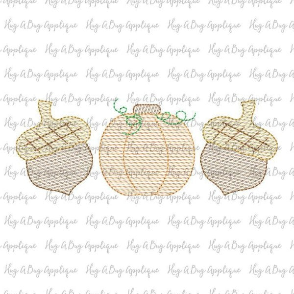 Acorn Pumpkin Trio Sketch Stitch Embroidery Design, Embroidery