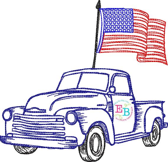 American Truck Sketch Embroidery Design, Embroidery