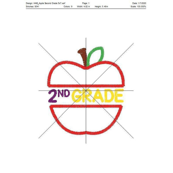 Apple Second Grade Applique Design, Applique