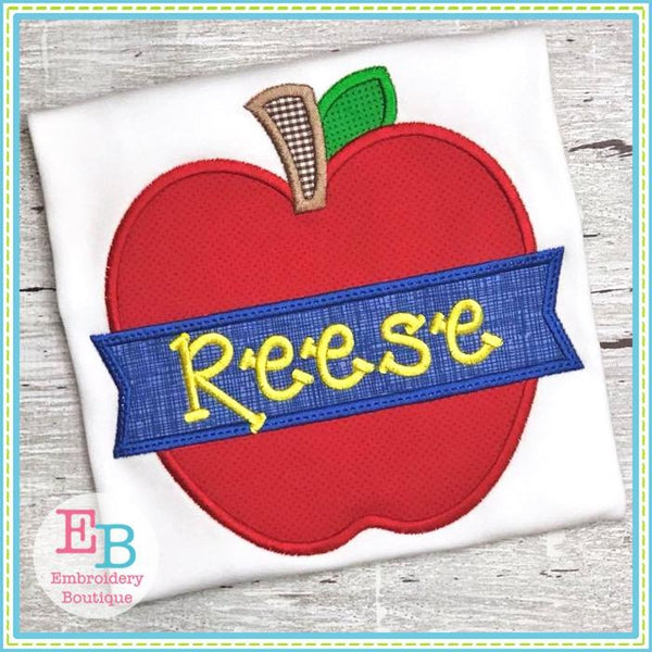 Apple Banner Satin Applique, Applique, Embroidery Boutique