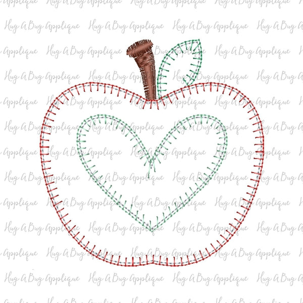 Apple Heart Blanket Stitch Applique Design, Applique