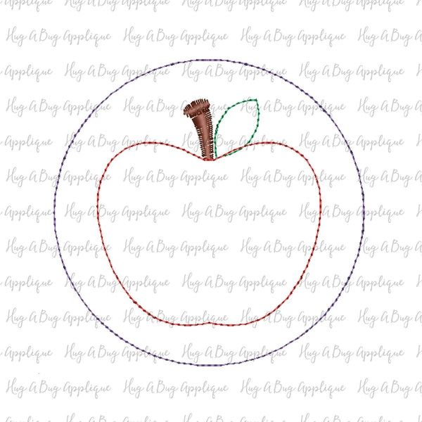 Apple Circle Bean Stitch Applique Design, Applique