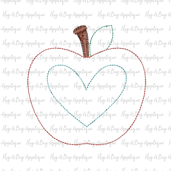 Apple Heart Bean Stitch Applique Design, Applique