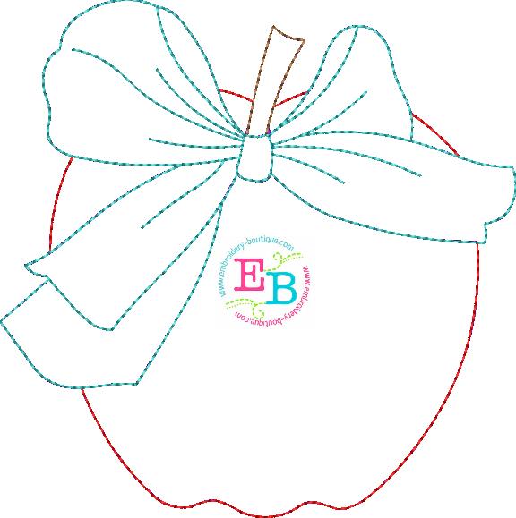 Apple Big Bow No Tag Bean Applique, Applique