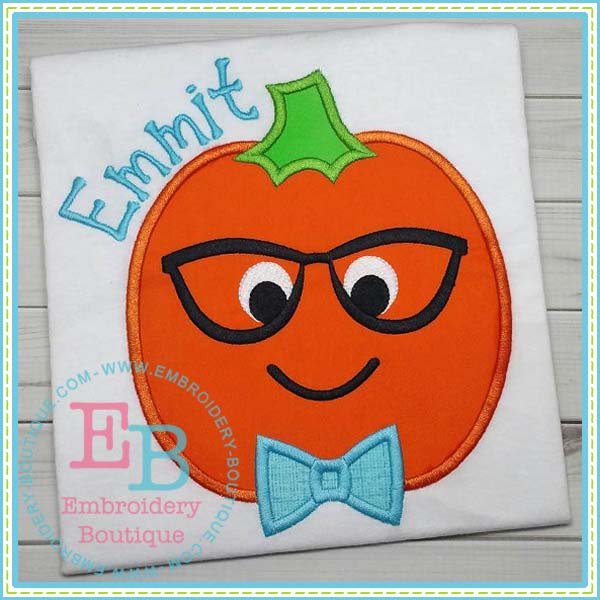 Pumpkin Boy with Glasses Applique, Applique