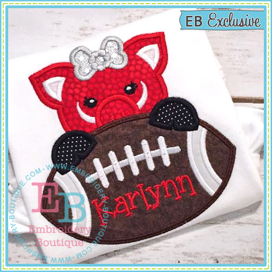 Football Pig Girl Applique, Applique