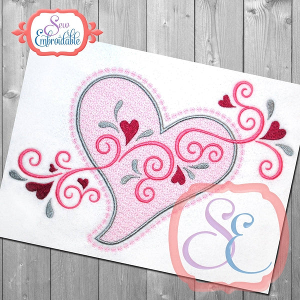 Motif Heart Swirls Embroidery Design, Embroidery