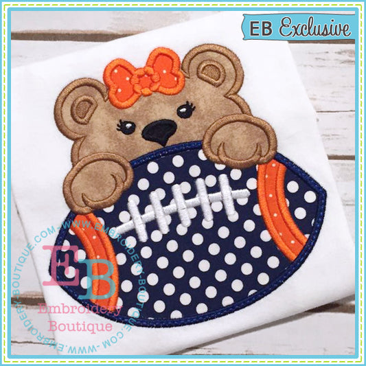 Football Bear Girl Applique, Applique